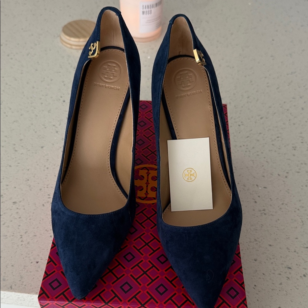Tory Burch Dark Blue Suede Heels